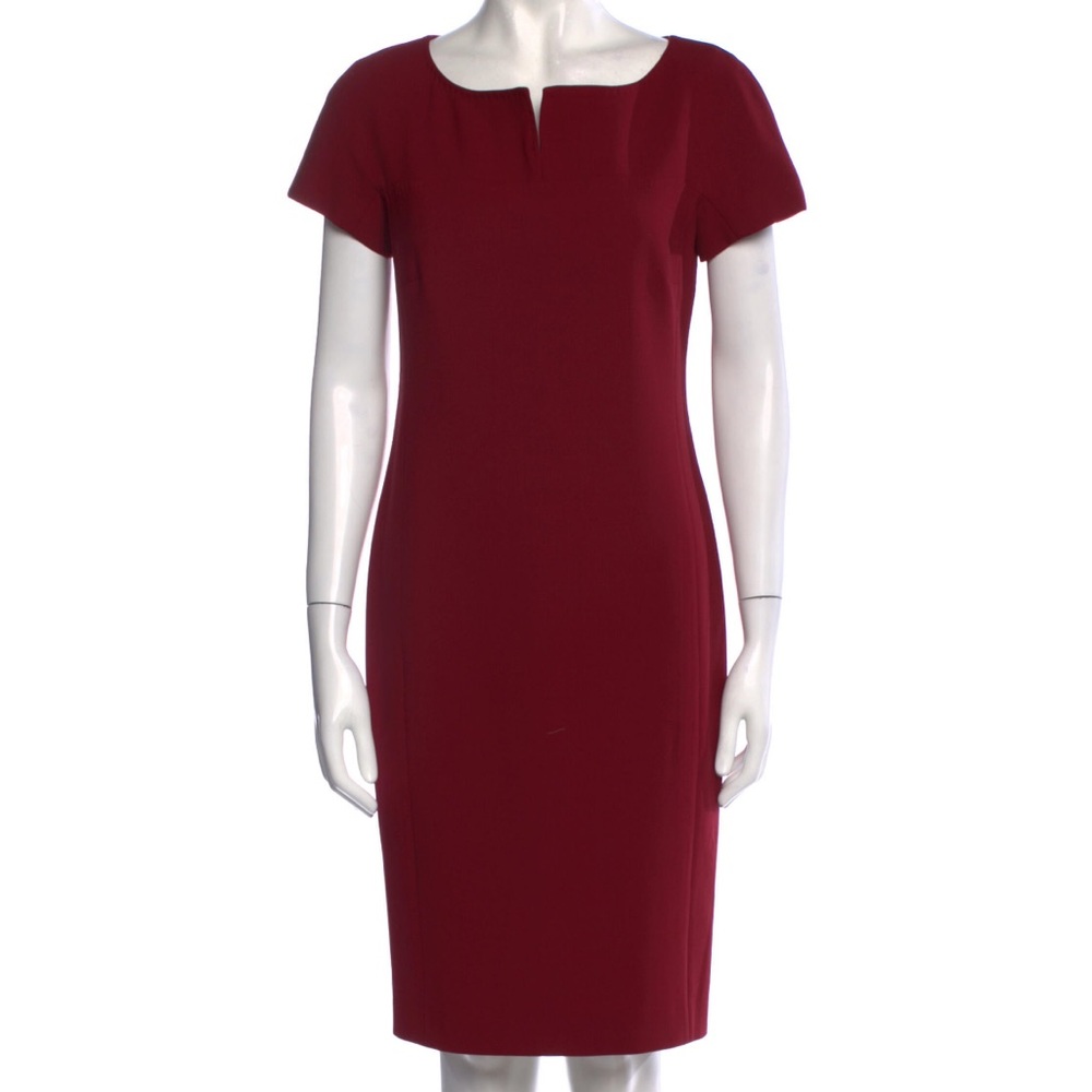 NWOT Max Mara Deep Red Bateau Neckline Virgin Wool Work Shift Dress